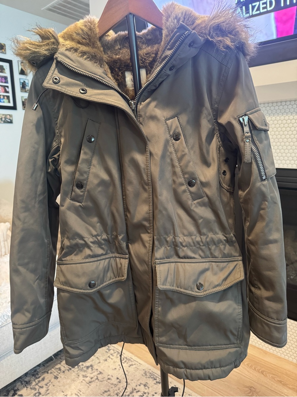 S13 NYC Adirondack Military Parka Jacket Olive Green Fur Lined Coat XS
